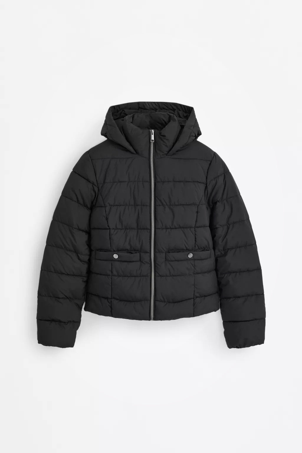 Abrigo corto con capucha para mujer – negro, ligero y cómodo – Modenique