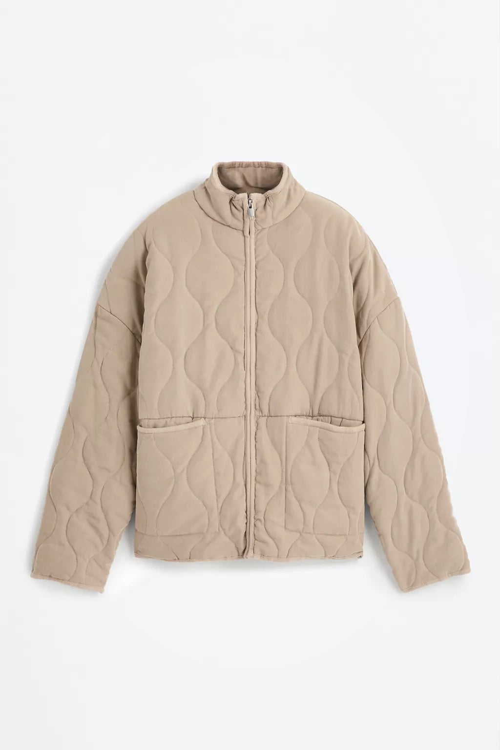 Chaqueta acolchada con cuello alto para mujer – beige, suave y moderna – Modenique