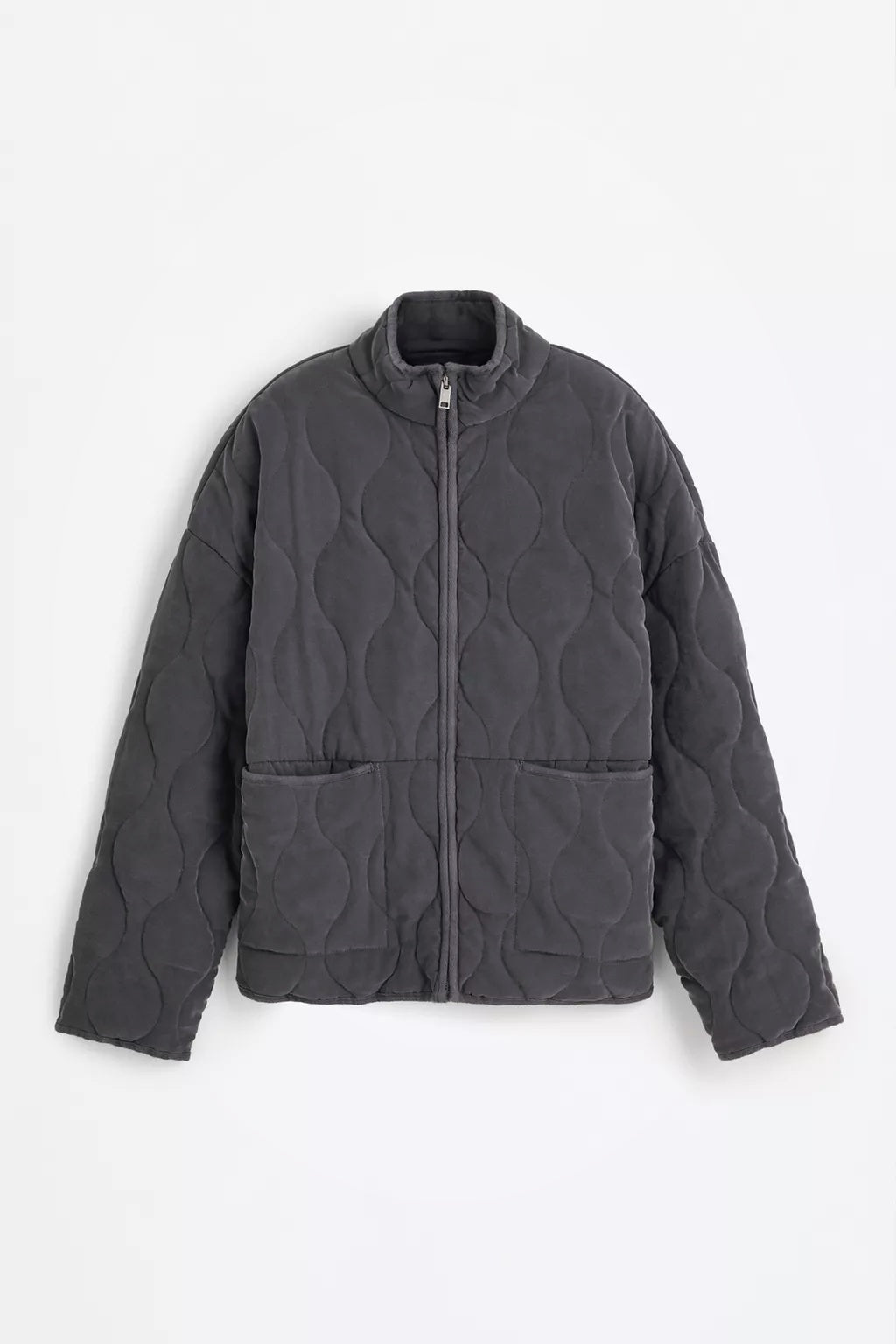 Chaqueta acolchada con cuello alto para mujer – gris oscuro, moderna y cómoda – Modenique