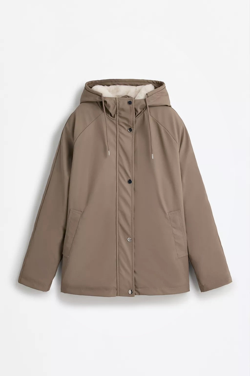 Chaqueta reversible con capucha y forro polar para mujer – beige, suave y práctica – Modenique