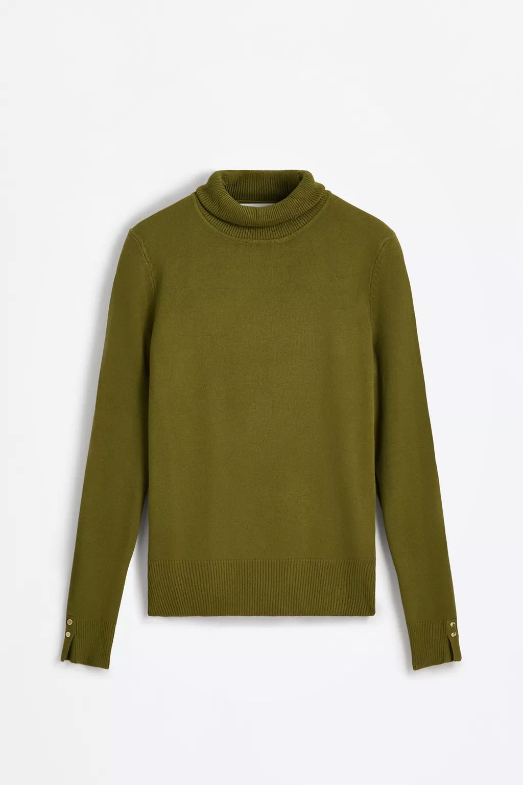 Suéter de cuello vuelto para mujer – verde oliva con botones decorativos – Modenique