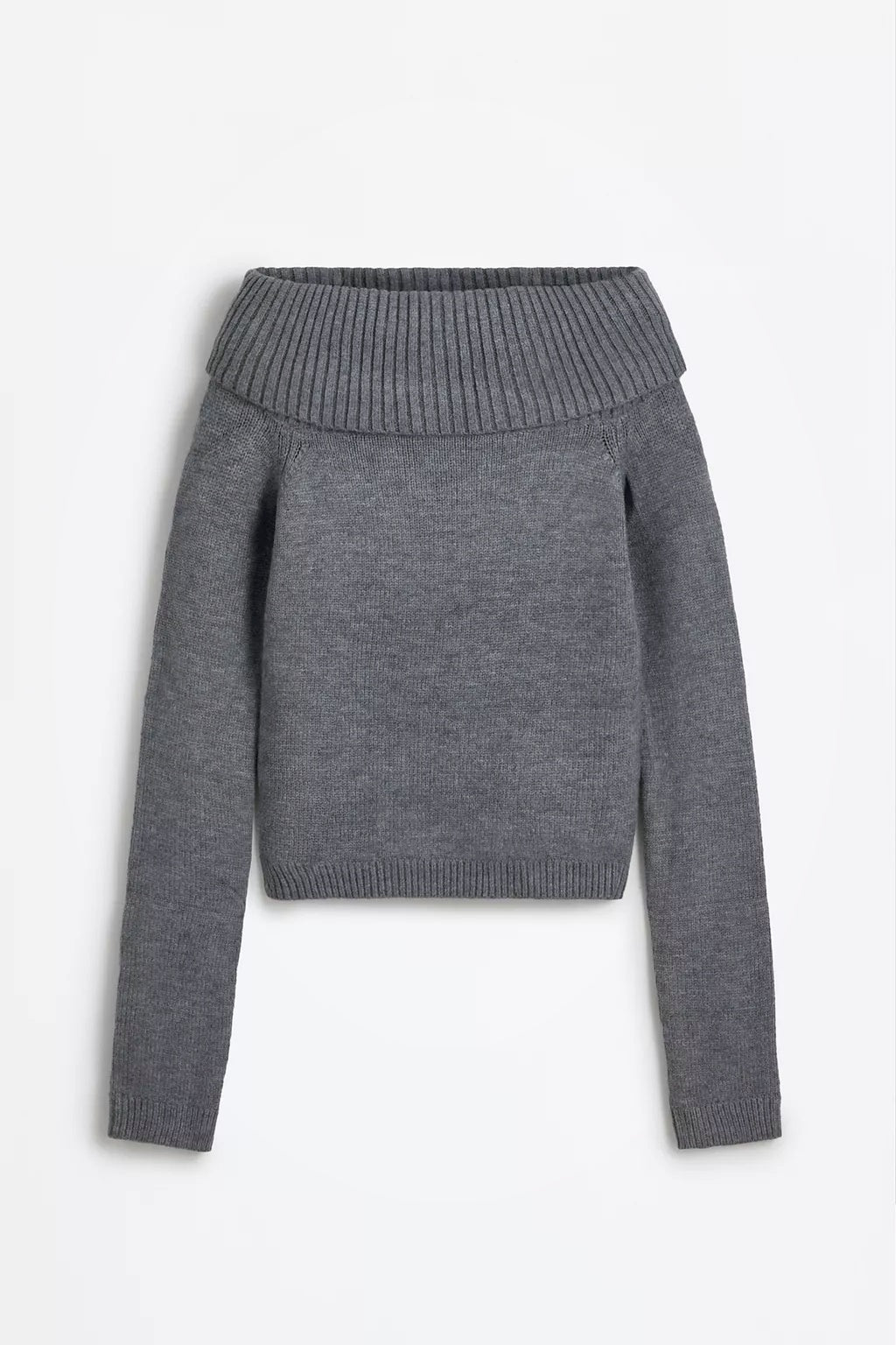 Suéter con hombros descubiertos para mujer – gris suave y elegante – Modenique