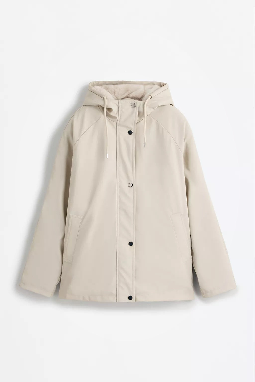 Chaqueta reversible con capucha y forro polar para mujer – beige claro, suave y funcional – Modenique